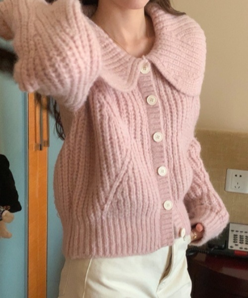 Vipoa（ヴィポア）の「Big lapel chunky knit cardigan（ニット/セーター・レディース・オートミール/グリーン/ピンク/アイボリー・FREE）」の16枚目の写真