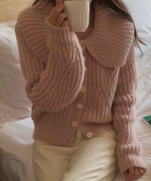 Vipoa（ヴィポア）の「Big lapel chunky knit cardigan（ニット/セーター・レディース・オートミール/グリーン/ピンク/アイボリー・FREE）」の18枚目の写真