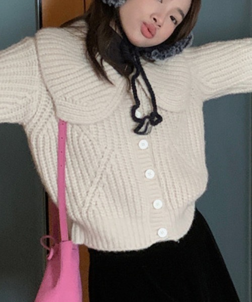 Vipoa（ヴィポア）の「Big lapel chunky knit cardigan（ニット/セーター・レディース・オートミール/グリーン/ピンク/アイボリー・FREE）」の9枚目の写真