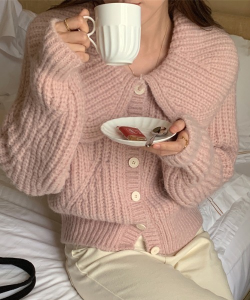 Vipoa（ヴィポア）の「Big lapel chunky knit cardigan（ニット/セーター・レディース・オートミール/グリーン/ピンク/アイボリー・FREE）」の14枚目の写真