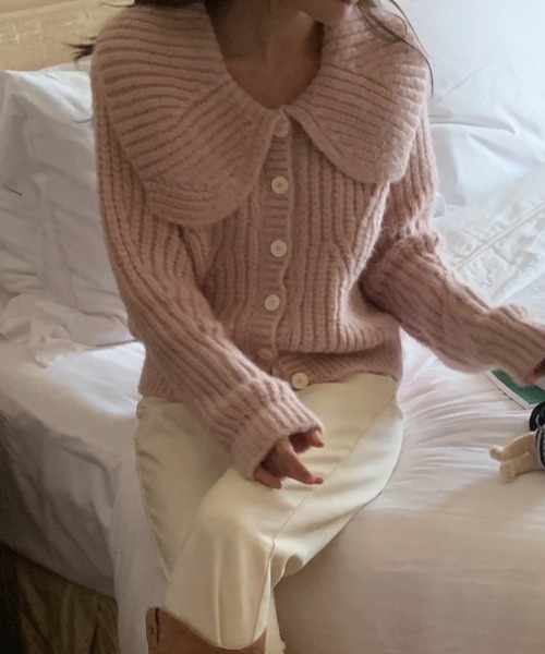 Vipoa（ヴィポア）の「Big lapel chunky knit cardigan（ニット/セーター・レディース・オートミール/グリーン/ピンク/アイボリー・FREE）」の17枚目の写真
