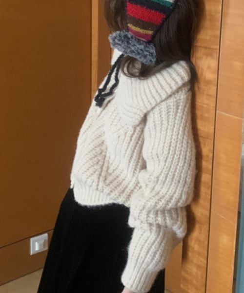 Vipoa（ヴィポア）の「Big lapel chunky knit cardigan（ニット/セーター・レディース・オートミール/グリーン/ピンク/アイボリー・FREE）」の8枚目の写真