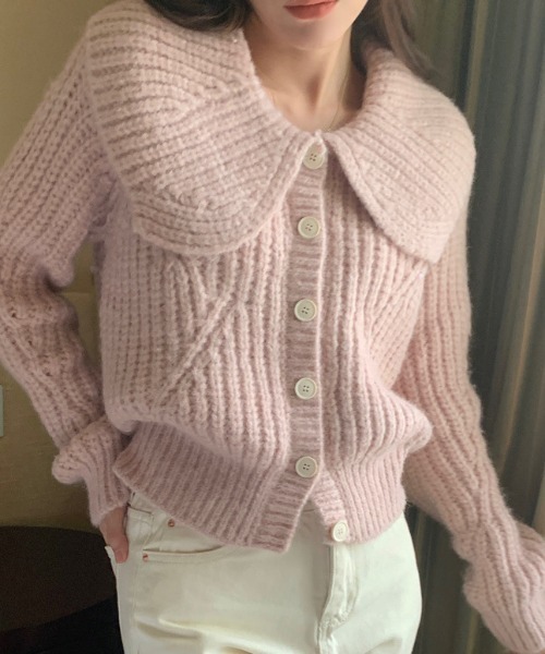 Vipoa（ヴィポア）の「Big lapel chunky knit cardigan（ニット/セーター・レディース・オートミール/グリーン/ピンク/アイボリー・FREE）」の15枚目の写真