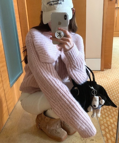 Vipoa（ヴィポア）の「Big lapel chunky knit cardigan（ニット/セーター・レディース・オートミール/グリーン/ピンク/アイボリー・FREE）」の13枚目の写真