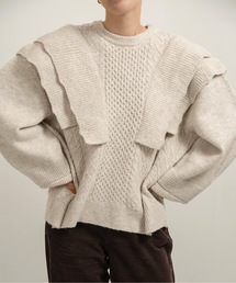 lawgy | rib frill volume sleeve cable knit / リブフリルボリュームスリーブケーブルニット(ニット/セーター)