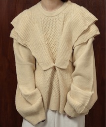 lawgy | rib frill volume sleeve cable knit / リブフリルボリュームスリーブケーブルニット(ニット/セーター)