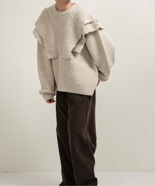 lawgy（ラウジー）の「rib frill volume sleeve cable knit / リブフリルボリュームスリーブケーブルニット（ニット/セーター・レディース・クリーム/オートミール・FREE）」の15枚目の写真
