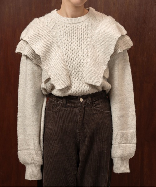 lawgy（ラウジー）の「rib frill volume sleeve cable knit / リブフリルボリュームスリーブケーブルニット（ニット/セーター・レディース・クリーム/オートミール・FREE）」の10枚目の写真
