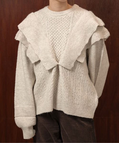 lawgy（ラウジー）の「rib frill volume sleeve cable knit / リブフリルボリュームスリーブケーブルニット（ニット/セーター・レディース・クリーム/オートミール・FREE）」の11枚目の写真