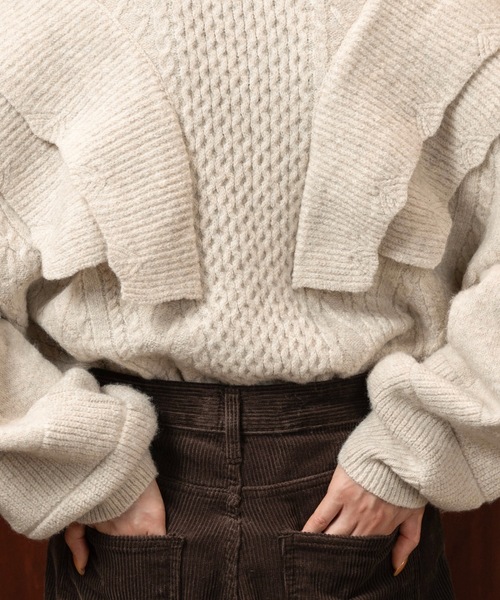 lawgy（ラウジー）の「rib frill volume sleeve cable knit / リブフリルボリュームスリーブケーブルニット（ニット/セーター・レディース・クリーム/オートミール・FREE）」の14枚目の写真