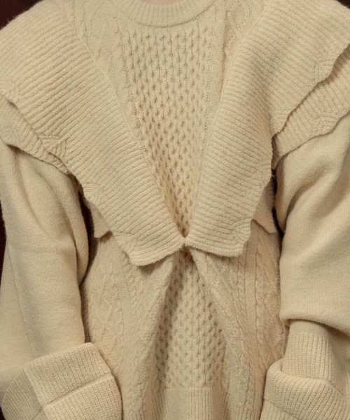lawgy（ラウジー）の「rib frill volume sleeve cable knit / リブフリルボリュームスリーブケーブルニット（ニット/セーター・レディース・クリーム/オートミール・FREE）」の9枚目の写真