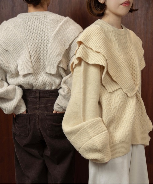 lawgy（ラウジー）の「rib frill volume sleeve cable knit / リブフリルボリュームスリーブケーブルニット（ニット/セーター・レディース・クリーム/オートミール・FREE）」の20枚目の写真