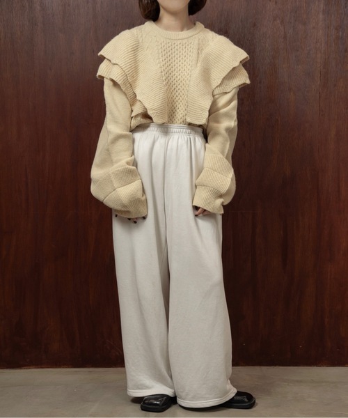 lawgy（ラウジー）の「rib frill volume sleeve cable knit / リブフリルボリュームスリーブケーブルニット（ニット/セーター・レディース・クリーム/オートミール・FREE）」の8枚目の写真