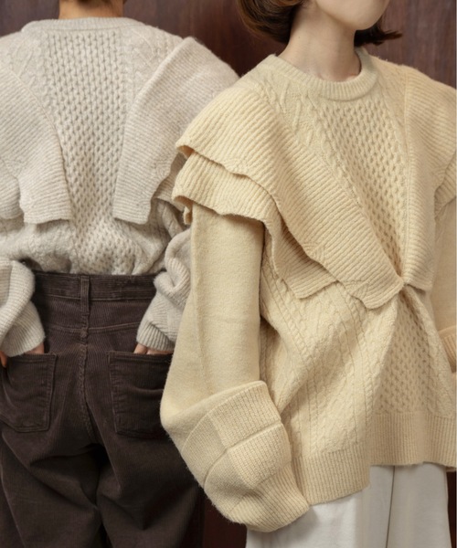 lawgy（ラウジー）の「rib frill volume sleeve cable knit / リブフリルボリュームスリーブケーブルニット（ニット/セーター・レディース・クリーム/オートミール・FREE）」の18枚目の写真