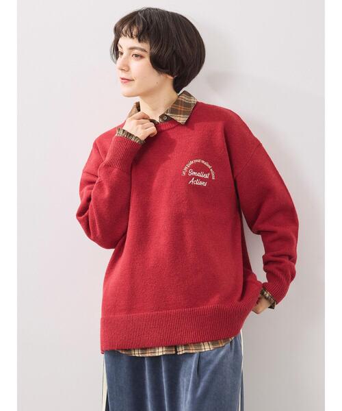 SM2（エスエムツー）の「ロゴ刺繍ニットプルオーバー（ニット/セーター・レディース・グレー/レッド/ベージュ/ネイビー/ミント・F）」の6枚目の写真
