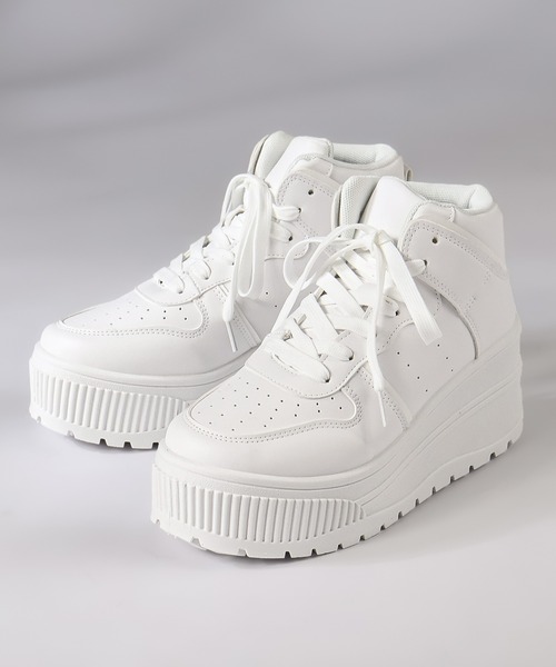 セール】軽量厚底 ボリュームソールコートスニーカー ハイカット