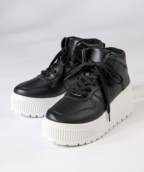 セール】軽量厚底 ボリュームソールコートスニーカー ハイカット