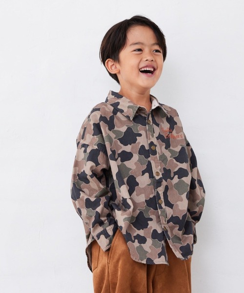 Fluffy BROTHERS（フラッフィーブラザーズ）の「長袖シャツ（シャツ/ブラウス・キッズ・ブラウン系カモフラージュ/ブルーグレー・110/120/130/140/150/90/100）」の2枚目の写真