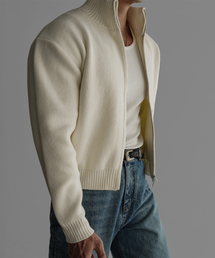 BOWLOW PRODUCT（バウロープロダクト）の「Heavy Cotton Crop Knit Zip-Up [Cream]（ニット/セーター）」