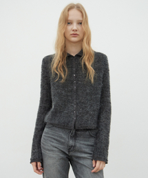 Kid-Mohair Lace Jacquard Cardigan - Charcoal