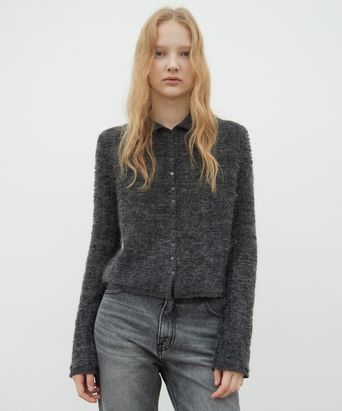 LEVAR(レバー)の「Kid-Mohair Lace Jacquard Cardigan - Charcoal(カーディガン/ボレロ・レディース・チャコール・FREE)」の1枚目の写真