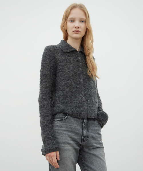LEVAR(レバー)の「Kid-Mohair Lace Jacquard Cardigan - Charcoal(カーディガン/ボレロ・レディース・チャコール・FREE)」の2枚目の写真