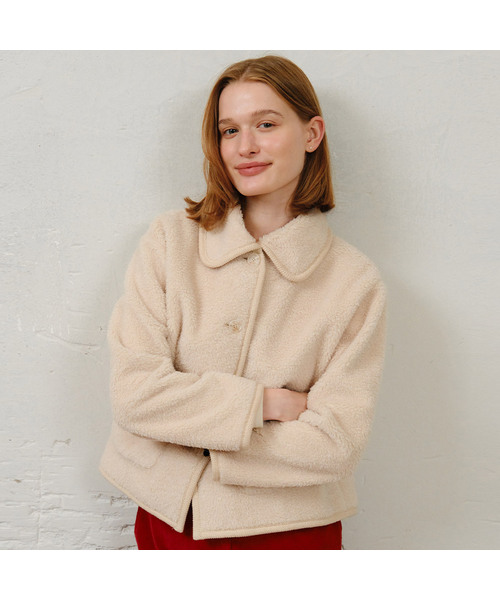 NONLOCAL(ノンローカル)の「Teddy Short Boucle Jacket - Light Beige(ライダースジャケット・レディース・オートミール・FREE)」の1枚目の写真