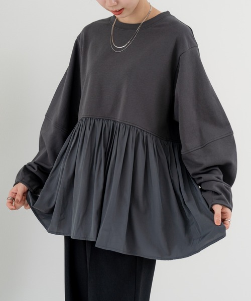 refinedworks（リファインドワークス）の「【refinedworks】 立体シルエット が魅力の ランタン スリーブ プルオーバー（Tシャツ/カットソー・レディース・ホワイト/グレー/チャコールグレー・FREE）」の2枚目の写真