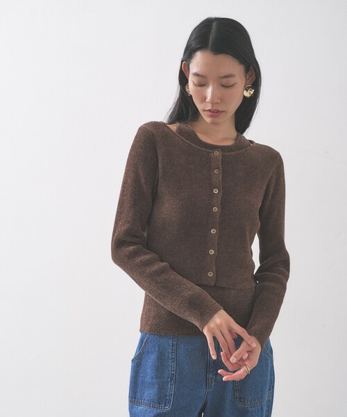 GALLEST（ギャレスト）の「ベロアモールアンサンブル（ニット/セーター・レディース・ダークブラウン/ブラック/ブルーグリーン・38）」の3枚目の写真