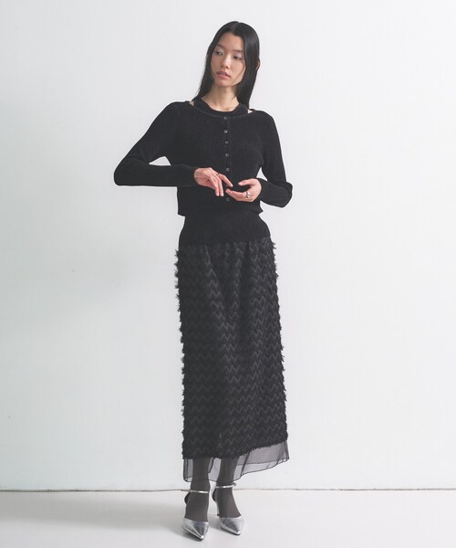 GALLEST（ギャレスト）の「ベロアモールアンサンブル（ニット/セーター・レディース・ダークブラウン/ブラック/ブルーグリーン・38）」の4枚目の写真