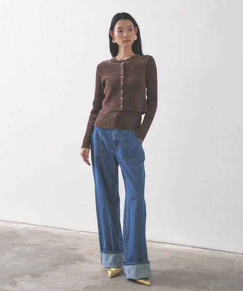 GALLEST（ギャレスト）の「ベロアモールアンサンブル（ニット/セーター・レディース・ダークブラウン/ブラック/ブルーグリーン・38）」の12枚目の写真