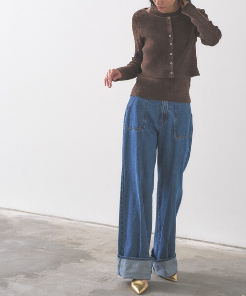 GALLEST（ギャレスト）の「ベロアモールアンサンブル（ニット/セーター・レディース・ダークブラウン/ブラック/ブルーグリーン・38）」の13枚目の写真