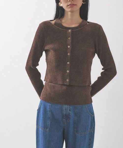 GALLEST（ギャレスト）の「ベロアモールアンサンブル（ニット/セーター・レディース・ダークブラウン/ブラック/ブルーグリーン・38）」の14枚目の写真