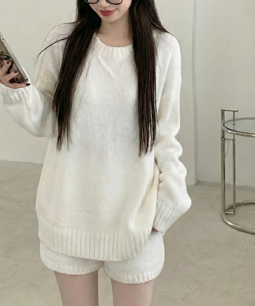 cammie(キャミー)の「リブニットトップスセットアップ(アンサンブル・レディース・ホワイト/ブラック/グレー・F)」の1枚目の写真