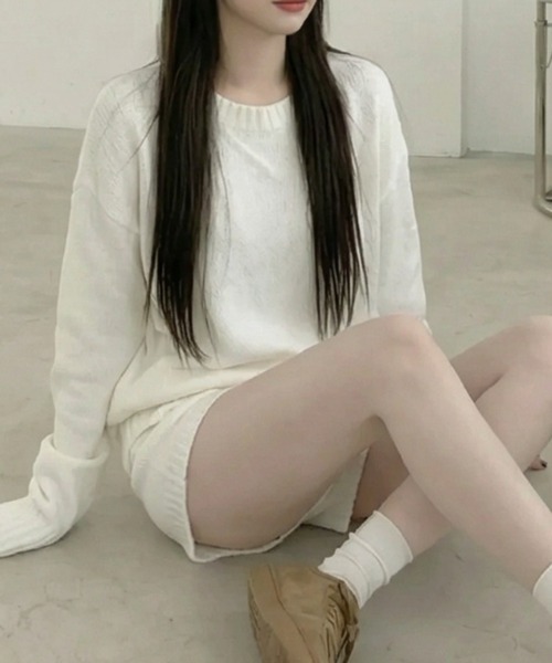 cammie(キャミー)の「リブニットトップスセットアップ(アンサンブル・レディース・ホワイト/ブラック/グレー・F)」の6枚目の写真
