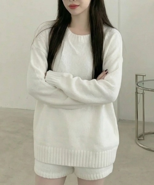 cammie(キャミー)の「リブニットトップスセットアップ(アンサンブル・レディース・ホワイト/ブラック/グレー・F)」の5枚目の写真