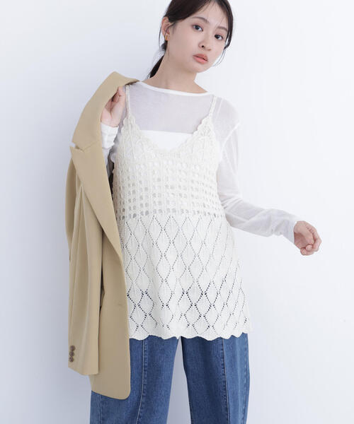 N.（N. Natural Beauty Basic）（エヌエヌナチュラルビューティーベーシック）の「【N.】カギアミニットキャミソール（キャミソール・レディース・レッド/ブラウン/オフホワイト・ﾌﾘ-）」の2枚目の写真