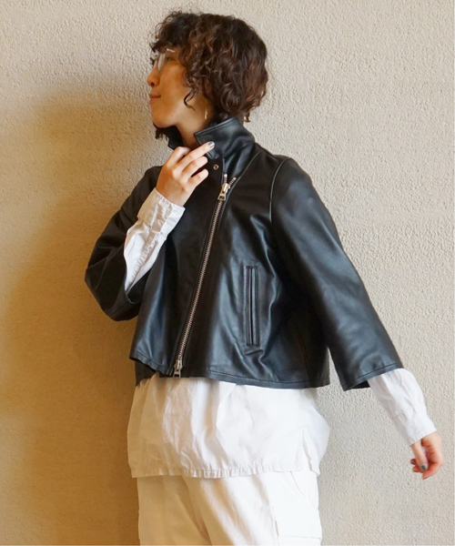 JOURNAL STANDARD LUXE（ジャーナルスタンダード　ラックス）の「《追加2》レザー ショートライダースジャケット（ライダースジャケット・レディース・ブラック/ブラウン・FREE）」の14枚目の写真