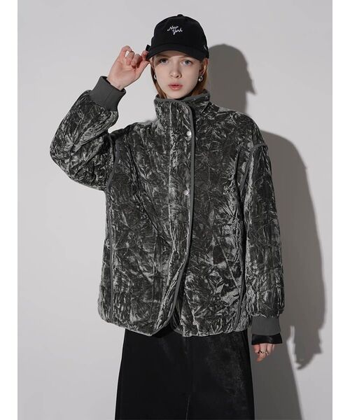 :ETHROF(イーサオブ)の「PIPING VELOUR JACKET(その他アウター・レディース・グレー/ブラック・MEDIUM)」の1枚目の写真