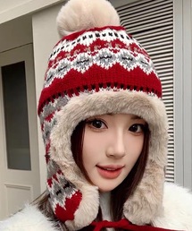 CELENA BEATS（セレナビーツ）の「もこもこ冬ガール耳当てファーニット帽（ニットキャップ/ビーニー）」