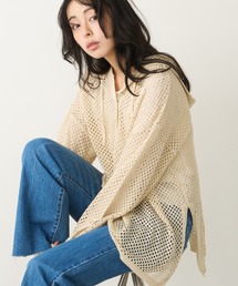 メッシュ編みフーディートップス