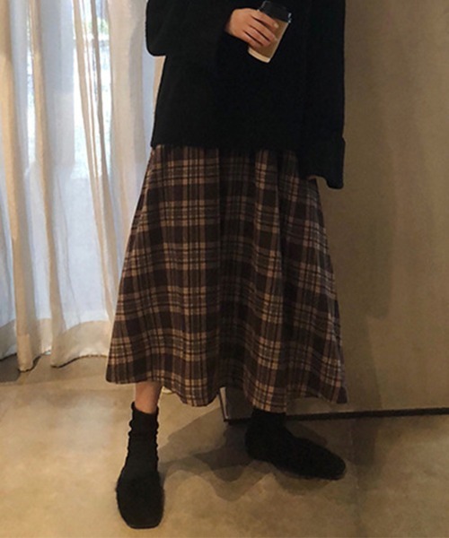 Flugge(フラッジー)の「フレアチェックスカート(スカート・レディース・ブラウン・MEDIUM/LARGE)」の5枚目の写真
