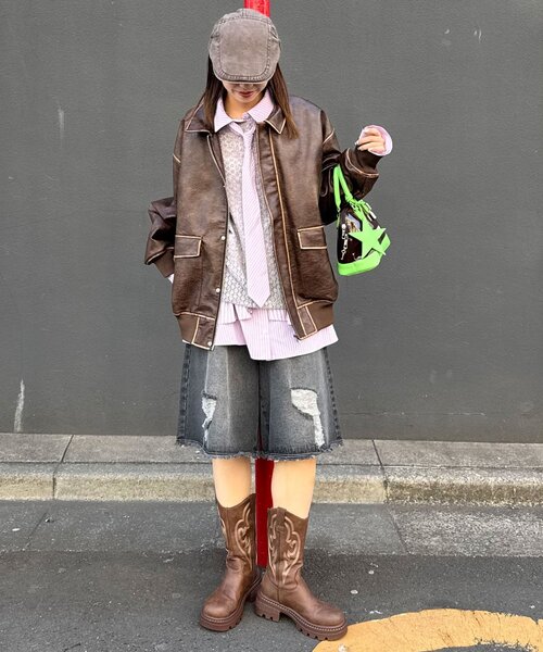 CIAOPANIC(チャオパニック)の「ヴィンテージライクレザージャケット(ブルゾン・レディース・ブラウン/キャメル/ブラック・MEDIUM/LARGE)」の10枚目の写真