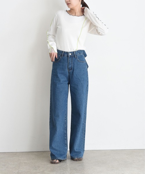 Eimee Law(エイミーロウ)の「バックリボンディテールストレートデニム(デニムパンツ・レディース・ブルー・SMALL/MEDIUM)」の2枚目の写真