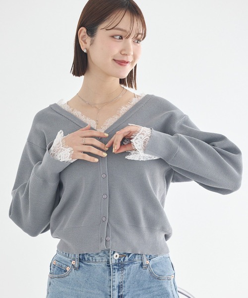 earth music&ecology(アースミュージックアンドエコロジー)の「レーストリムカーディガン(カーディガン/ボレロ・レディース・ブラック/グレー/オフホワイト・FREE)」の1枚目の写真