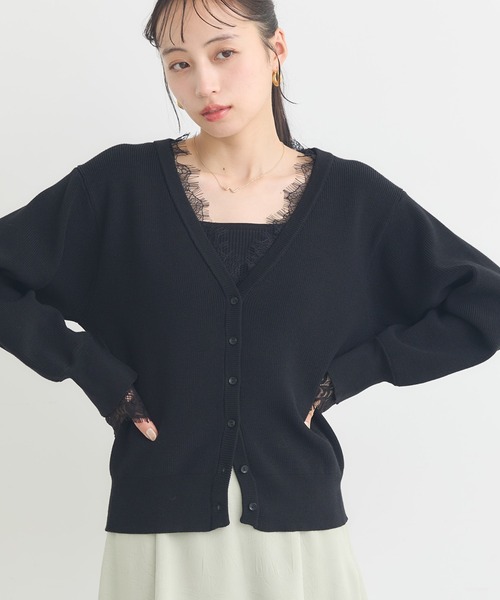 earth music&ecology(アースミュージックアンドエコロジー)の「レーストリムカーディガン(カーディガン/ボレロ・レディース・ブラック/グレー/オフホワイト・FREE)」の3枚目の写真