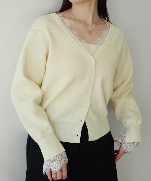 earth music&ecology(アースミュージックアンドエコロジー)の「レーストリムカーディガン(カーディガン/ボレロ・レディース・ブラック/グレー/オフホワイト・FREE)」の6枚目の写真