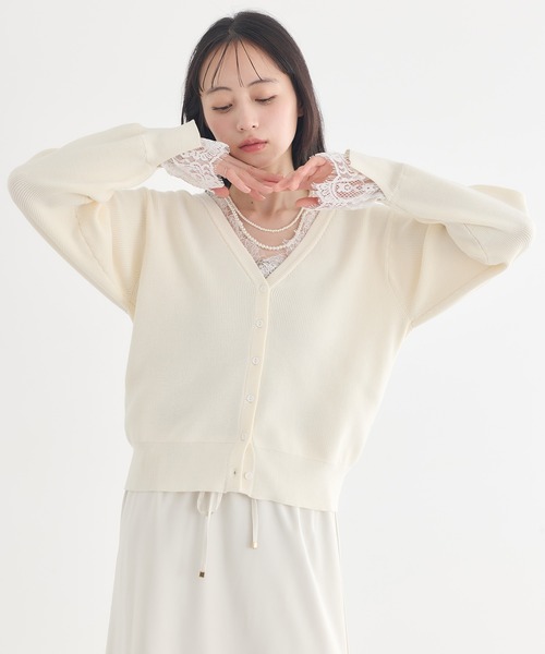 earth music&ecology(アースミュージックアンドエコロジー)の「レーストリムカーディガン(カーディガン/ボレロ・レディース・ブラック/グレー/オフホワイト・FREE)」の7枚目の写真