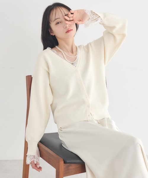 earth music&ecology(アースミュージックアンドエコロジー)の「レーストリムカーディガン(カーディガン/ボレロ・レディース・ブラック/グレー/オフホワイト・FREE)」の11枚目の写真