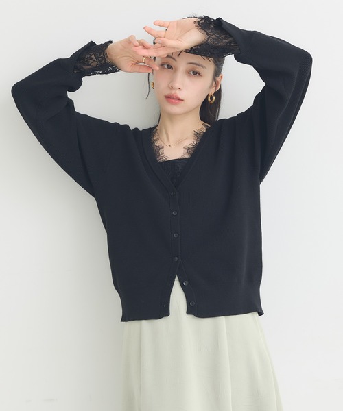 earth music&ecology(アースミュージックアンドエコロジー)の「レーストリムカーディガン(カーディガン/ボレロ・レディース・ブラック/グレー/オフホワイト・FREE)」の20枚目の写真